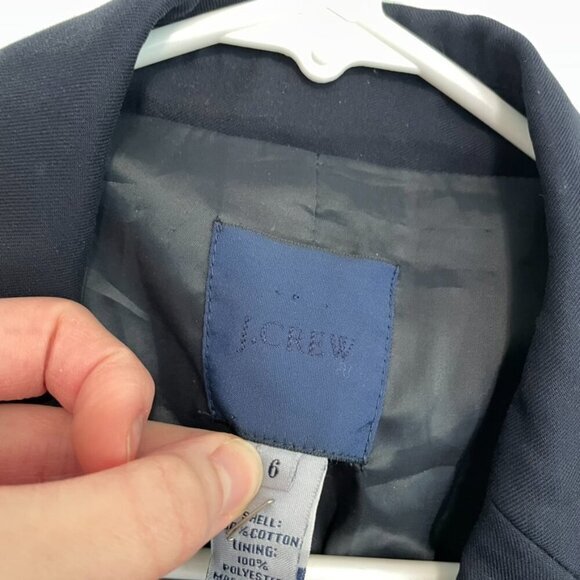 J. CREW Solid Navy Blue Striped Lining Two Button 100% Cotton Work Blazer Jacket - Picture 5 of 16